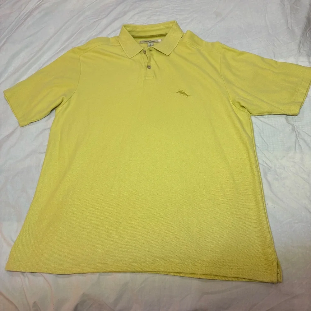 Lot of 2-Tommy Bahama Mens Polo Shirt Coral Yellow Short Sleeve Marlin Logo Sz L - Picture 3 of 11